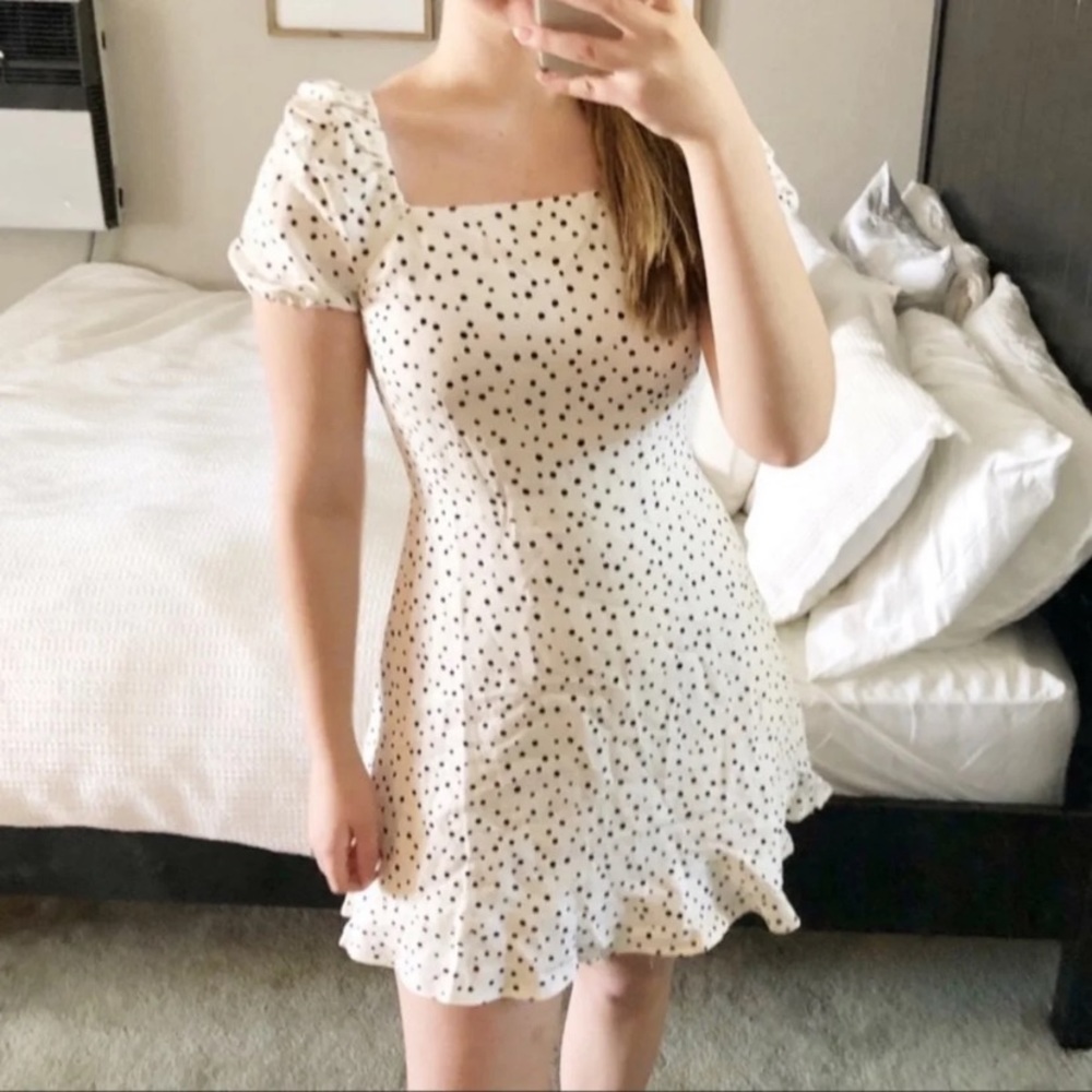 Loft Polka Dot Puff Sleeve Dress Size 2 Petite